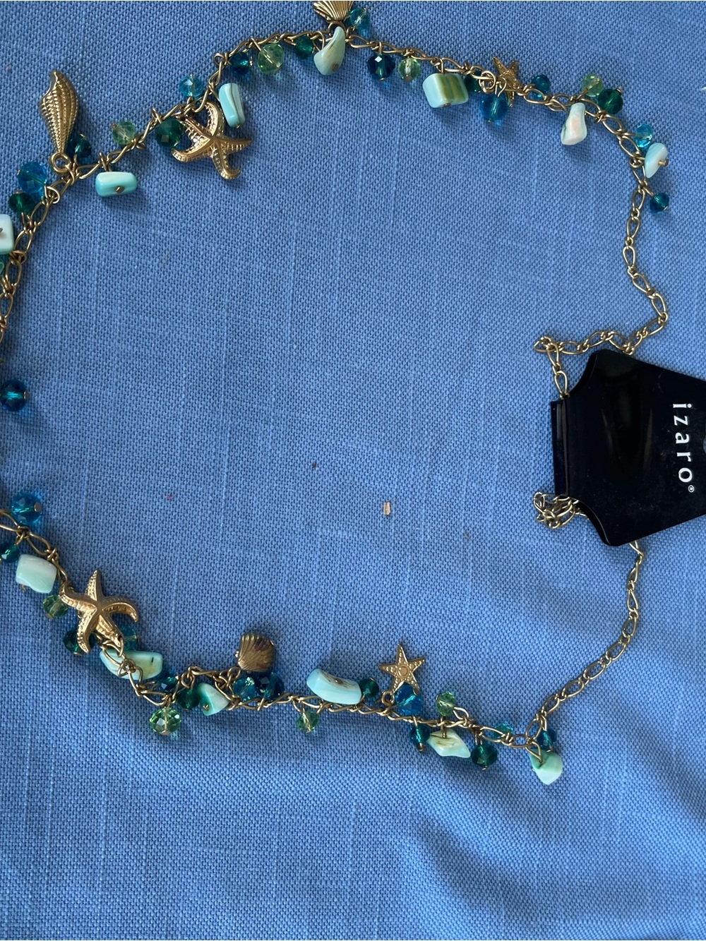 Gold-tone Beach Charm Necklace in Aqua and Teal